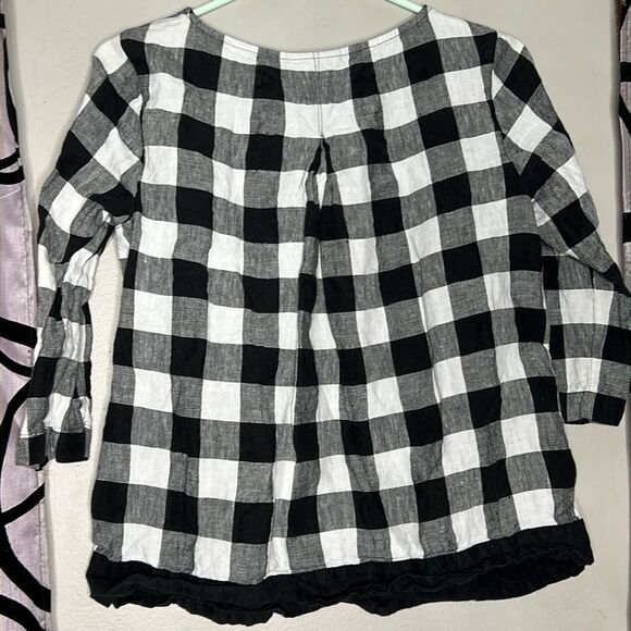 J.jill Love Linen Gingham Buffalo Check Plaid Popover Top Size Xs - Picture 10 of 11